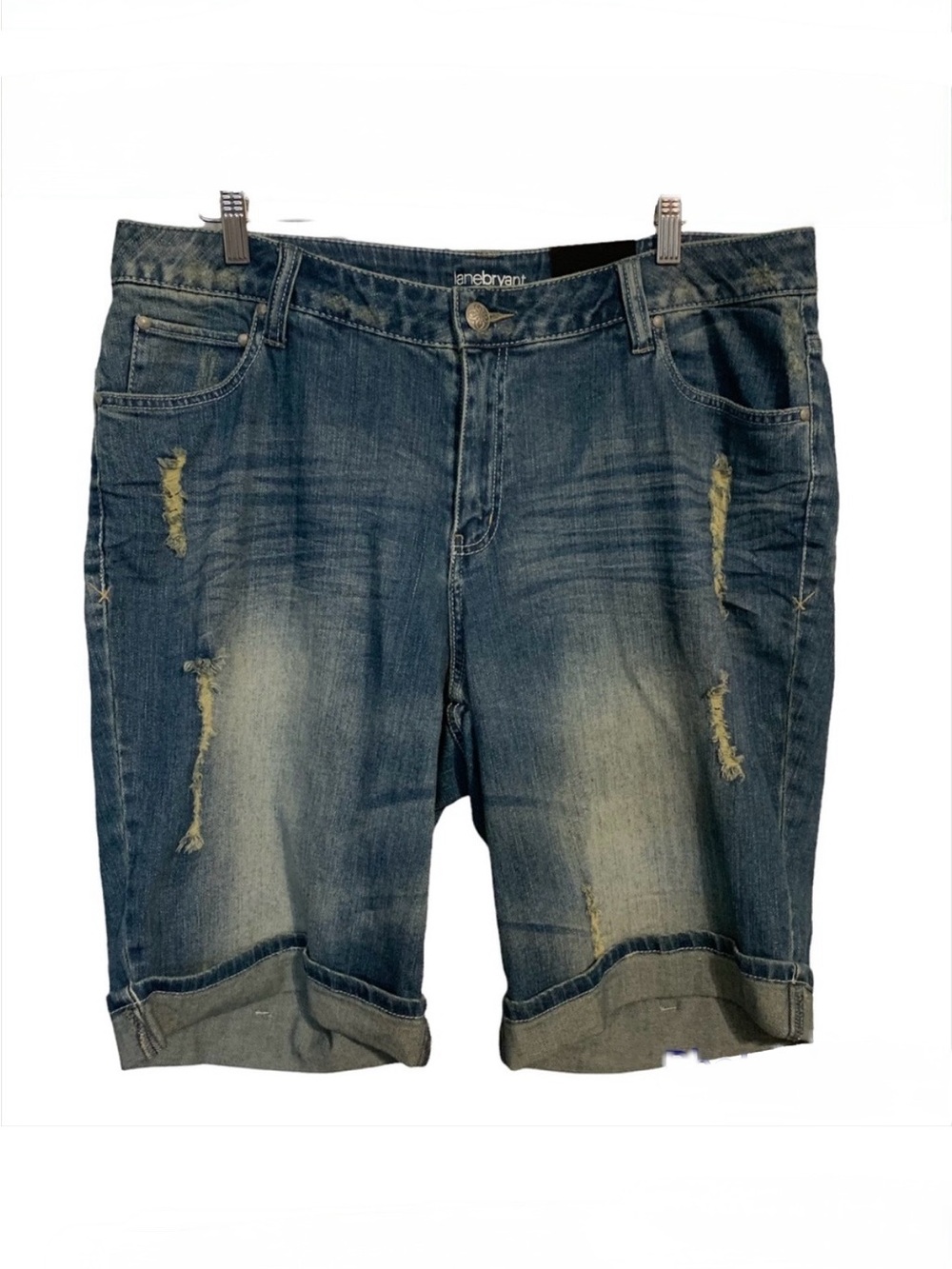 Lane Bryant 20 Bermuda cuffed denim jean shorts 5 pocket distressed stretch